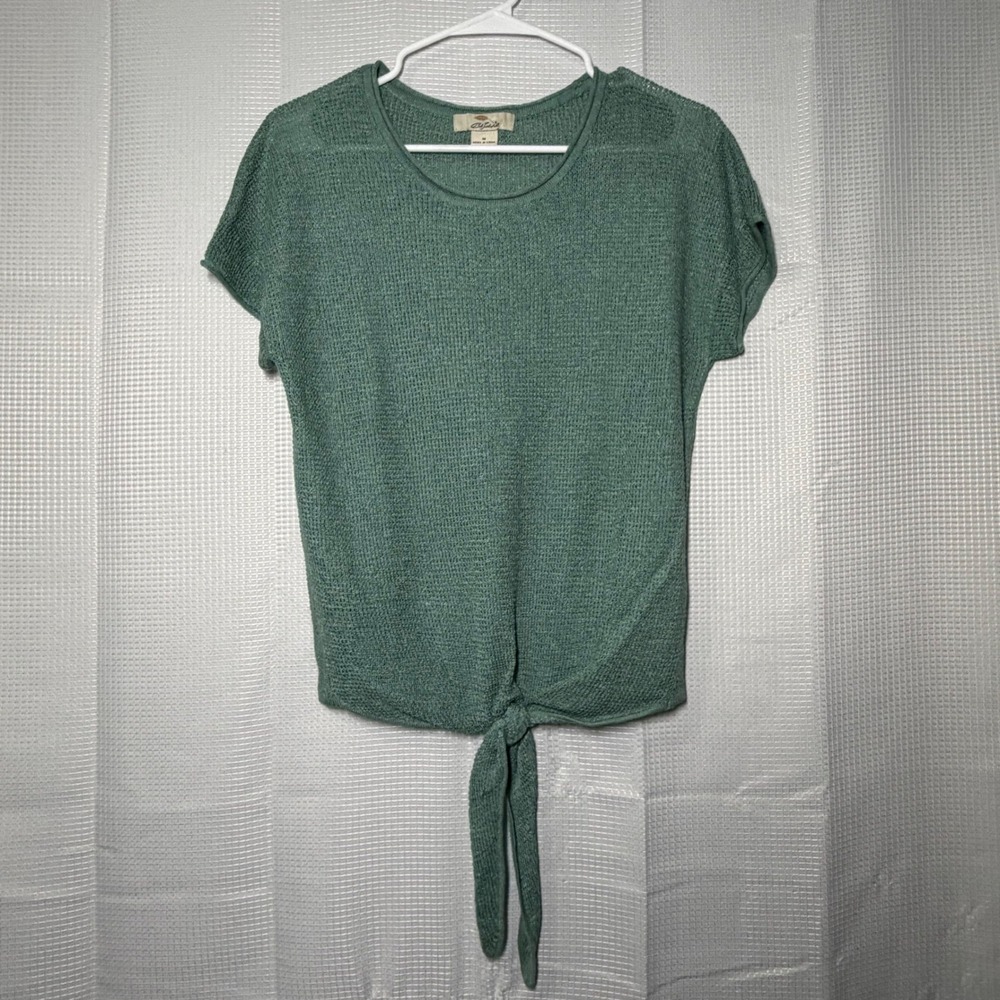 Bob Timberlake Knit‎ Top Medium Sage Green Linen Blend Front Tie Sweater